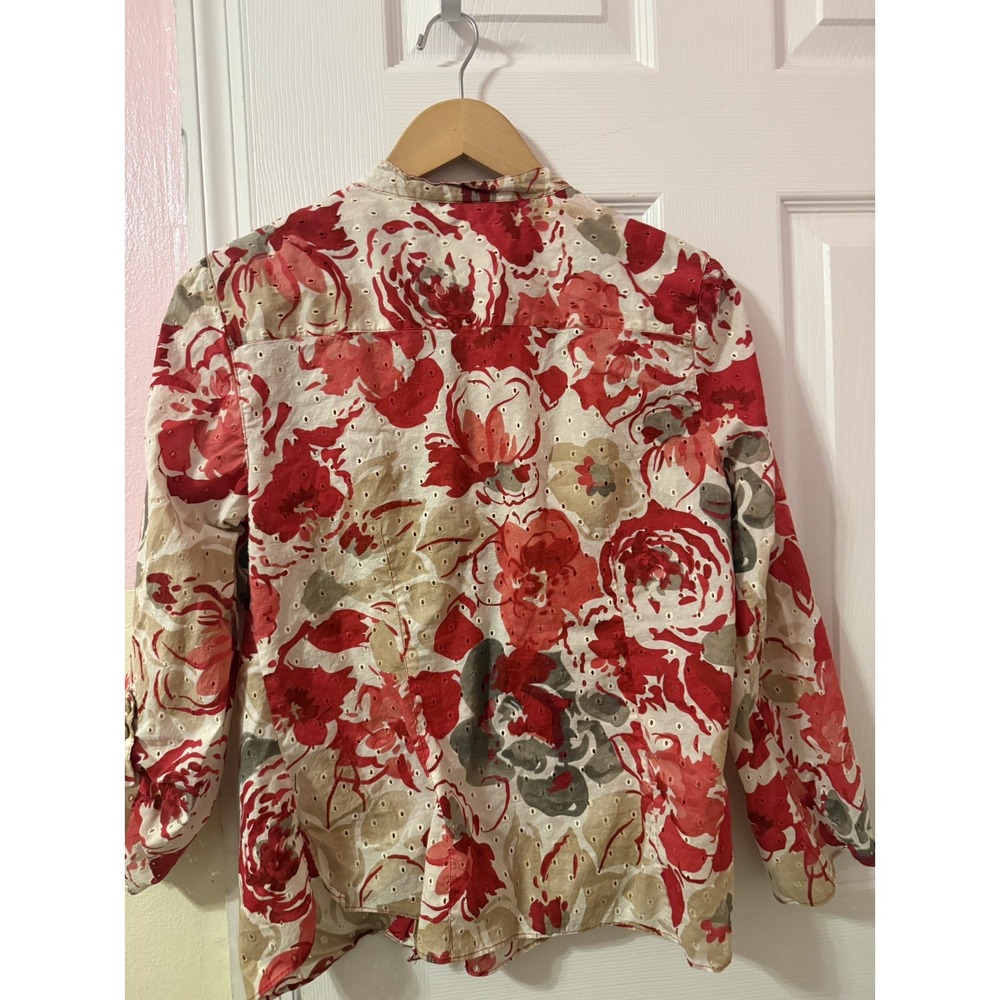 JH Collectibles Top Womens M Multicolor Floral Button Up Roll Tab Sleeve